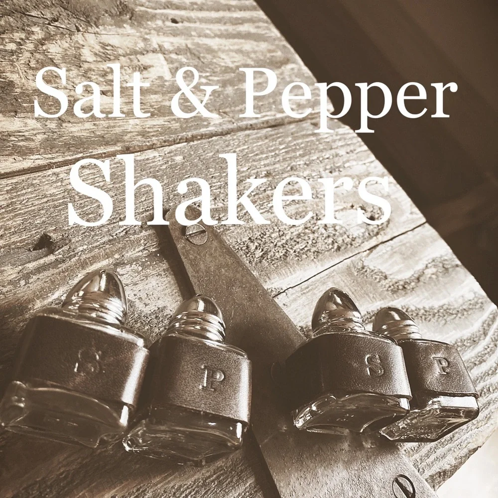 Mini Glass Salt & Pepper Shakers Set | Hand-Wrapped Rustic Italian Leather